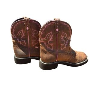 Justin Gypsy Western Cowgirl Brown Pink Leather Boots L9903 Size US 10 B